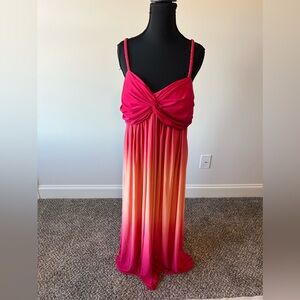 BISOU BISOU ORANGE & PINK OMBRE PRINT STRAPPY WOMEN'S MAXI DRESS - SIZE 14W